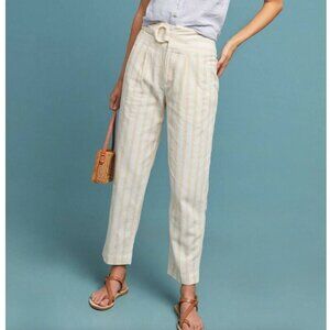 Anthropologie Oasis Striped Linen Blend Cropped Pants Size 6